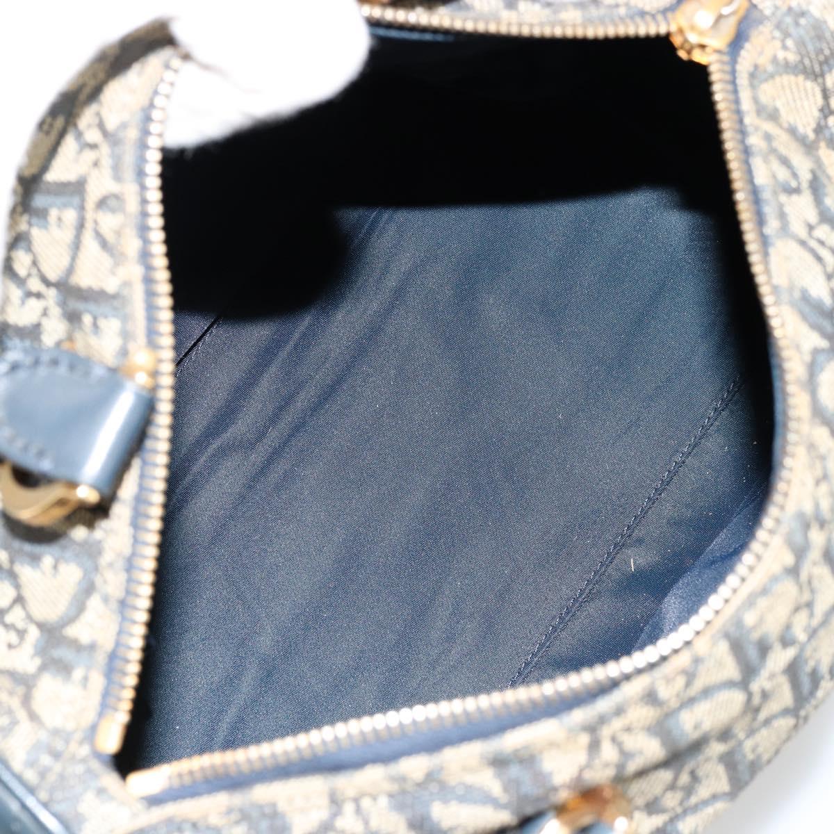 Christian Dior Trotter Canvas Hand Bag Navy Gold Auth 178101