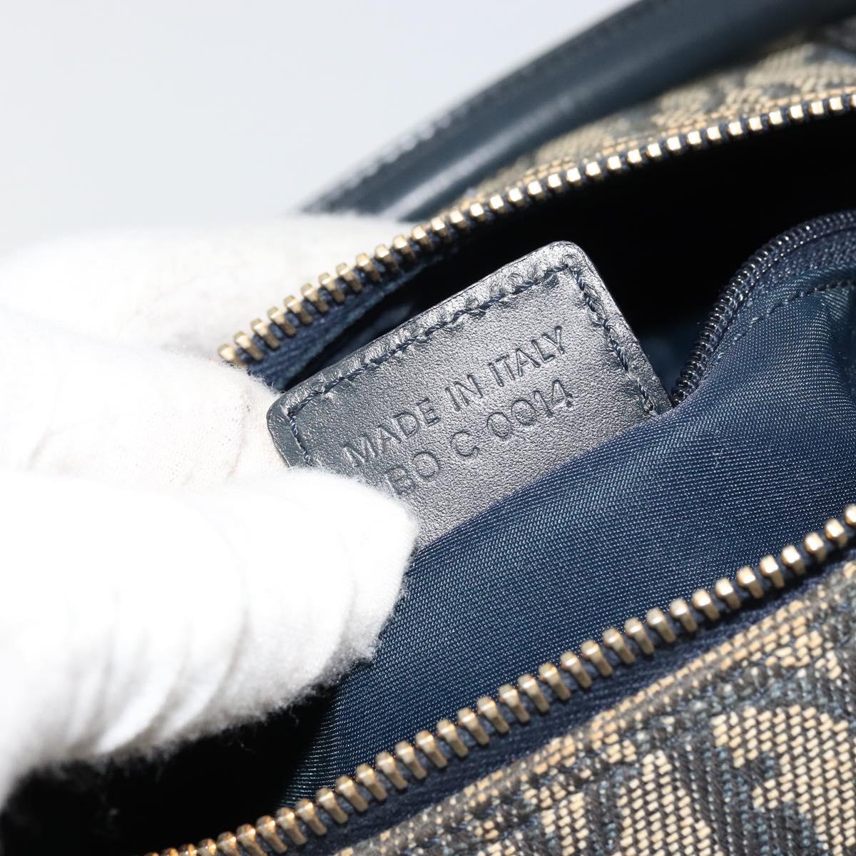 Christian Dior Trotter Canvas Hand Bag Navy Gold Auth 178101