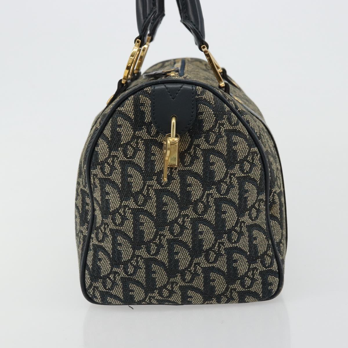 Christian Dior Trotter Canvas Hand Bag Navy Gold Auth 178101
