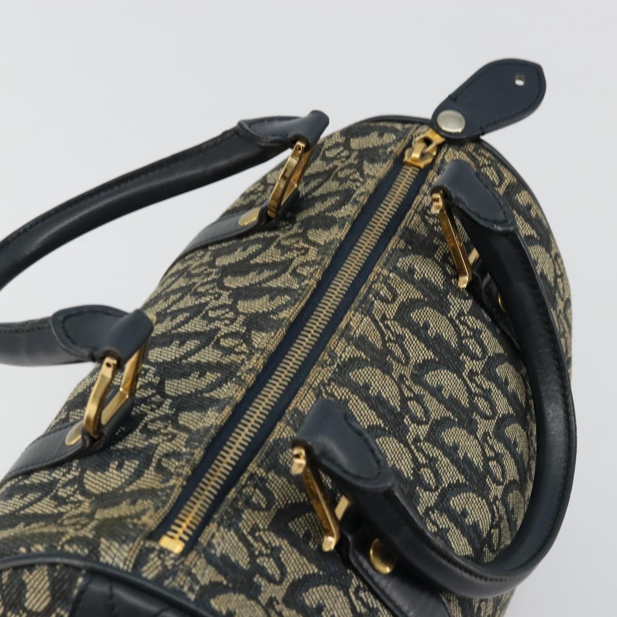 Christian Dior Trotter Canvas Hand Bag Navy Gold Auth 178101