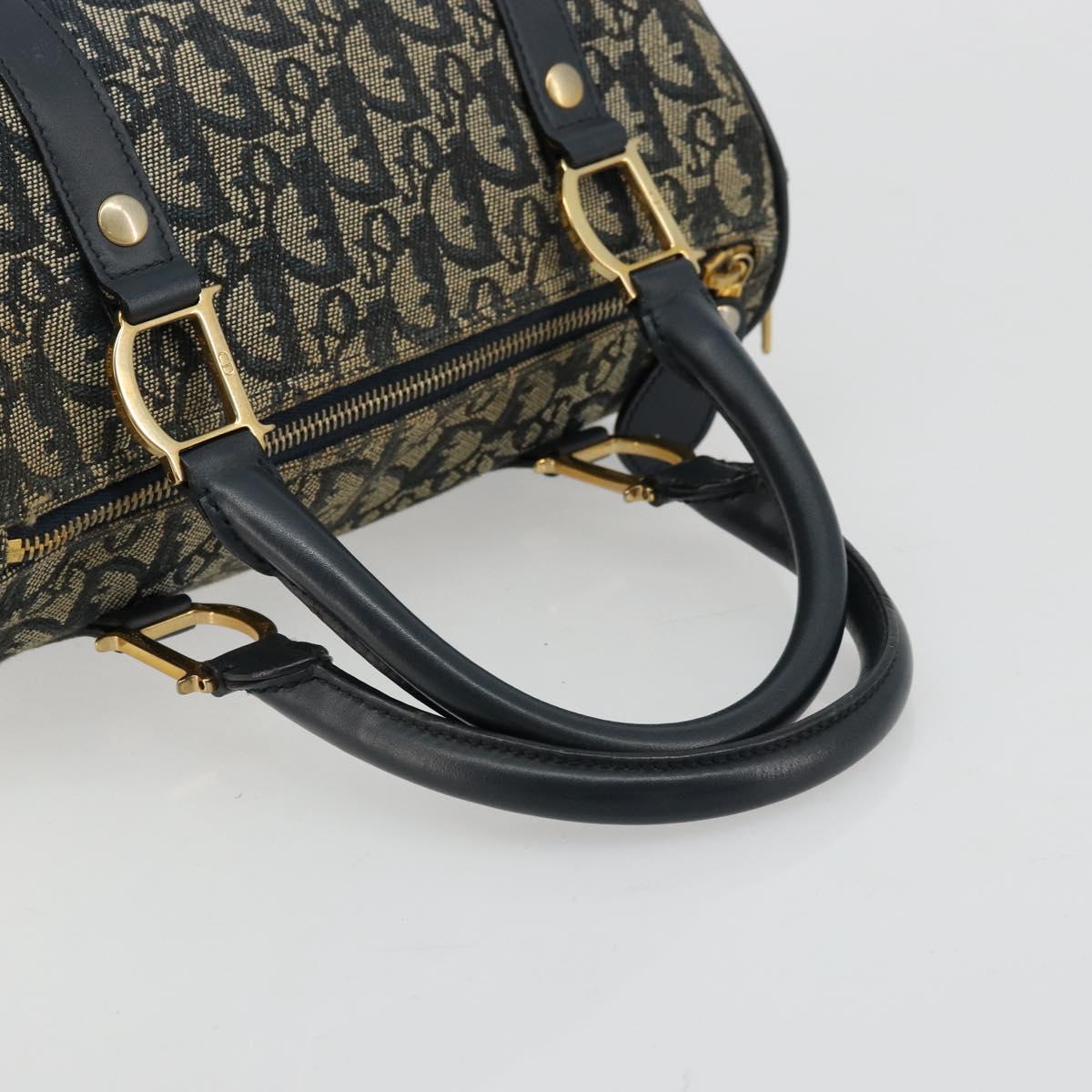 Christian Dior Trotter Canvas Hand Bag Navy Gold Auth 178101