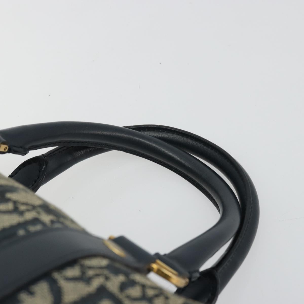 Christian Dior Trotter Canvas Hand Bag Navy Gold Auth 178101