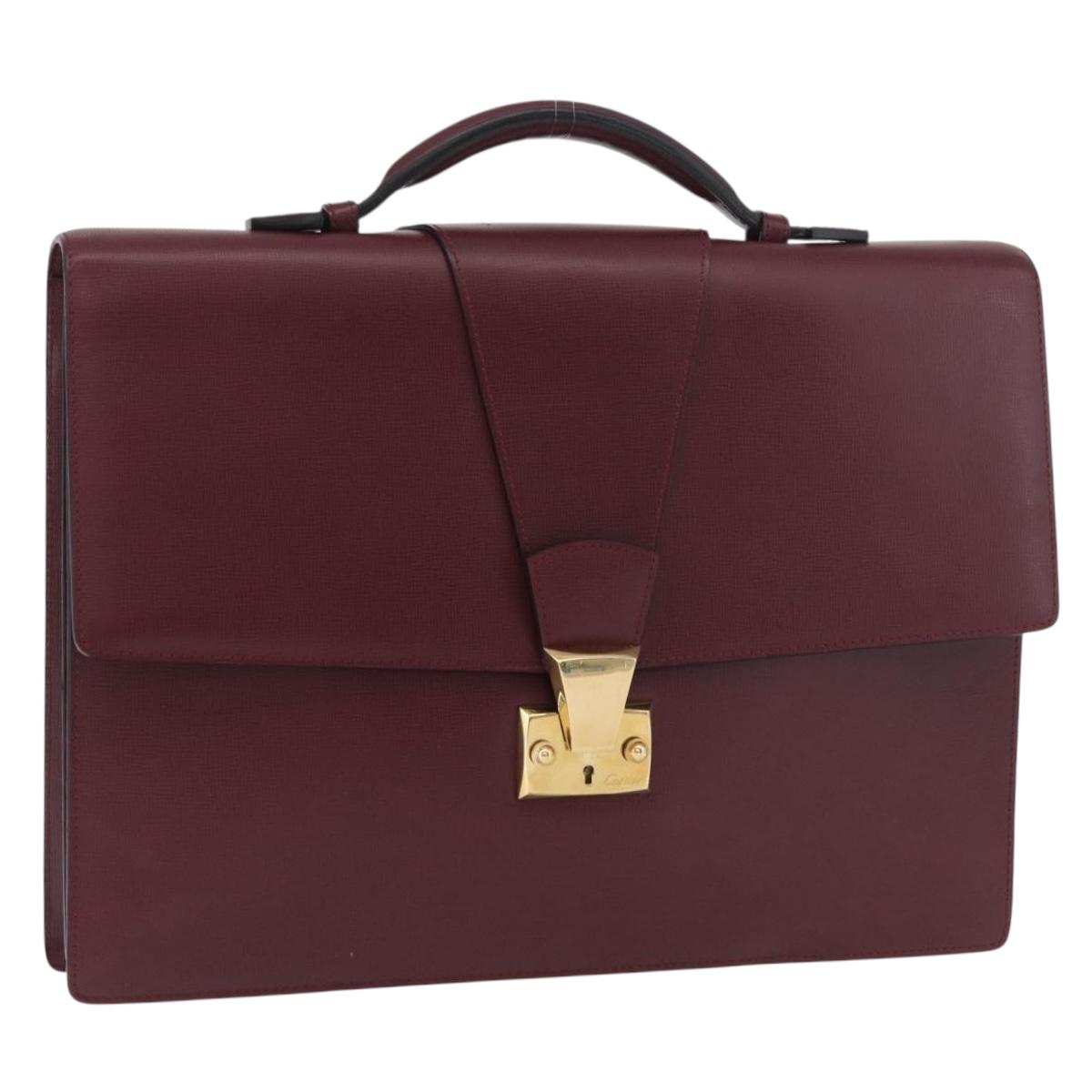 CARTIER Business Bag Leather Bordeaux Gold Auth 178104A