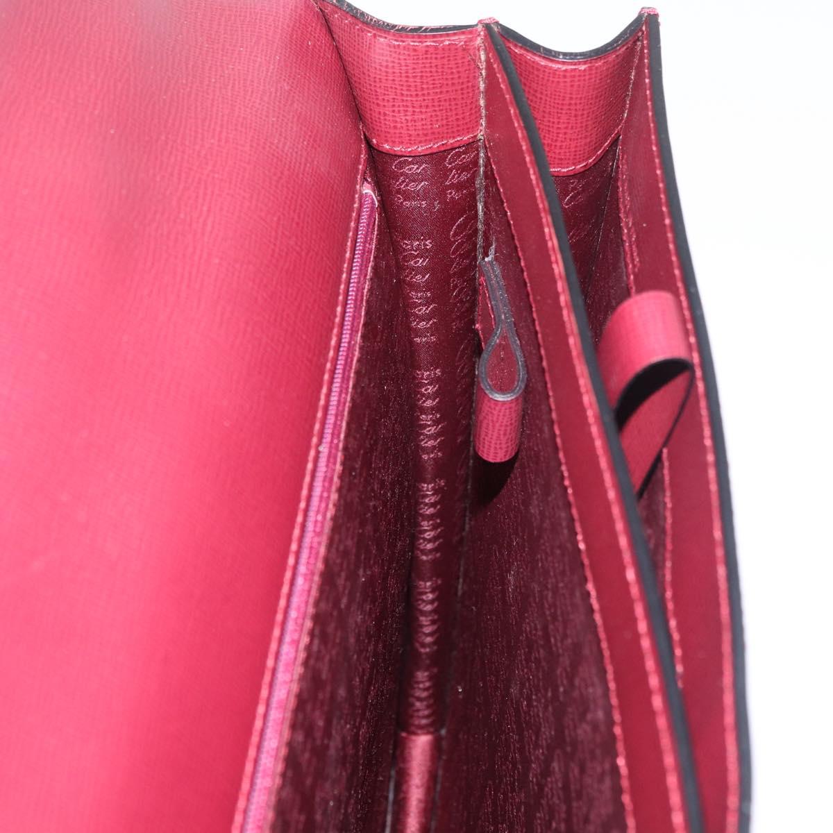 CARTIER Business Bag Leather Bordeaux Gold Auth 178104A