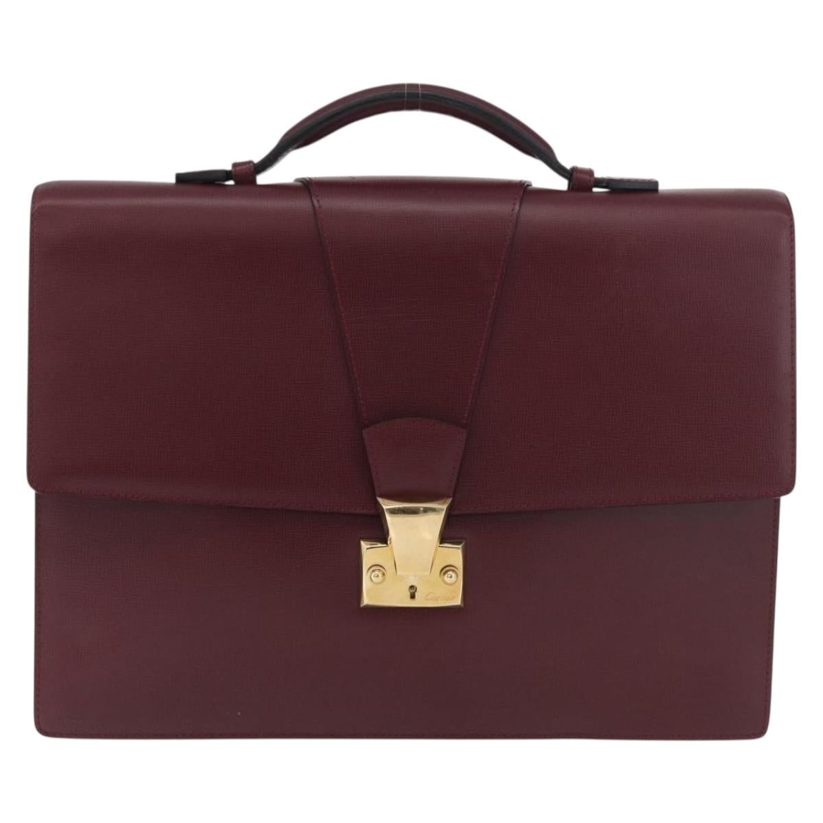 CARTIER Business Bag Leather Bordeaux Gold Auth 178104A