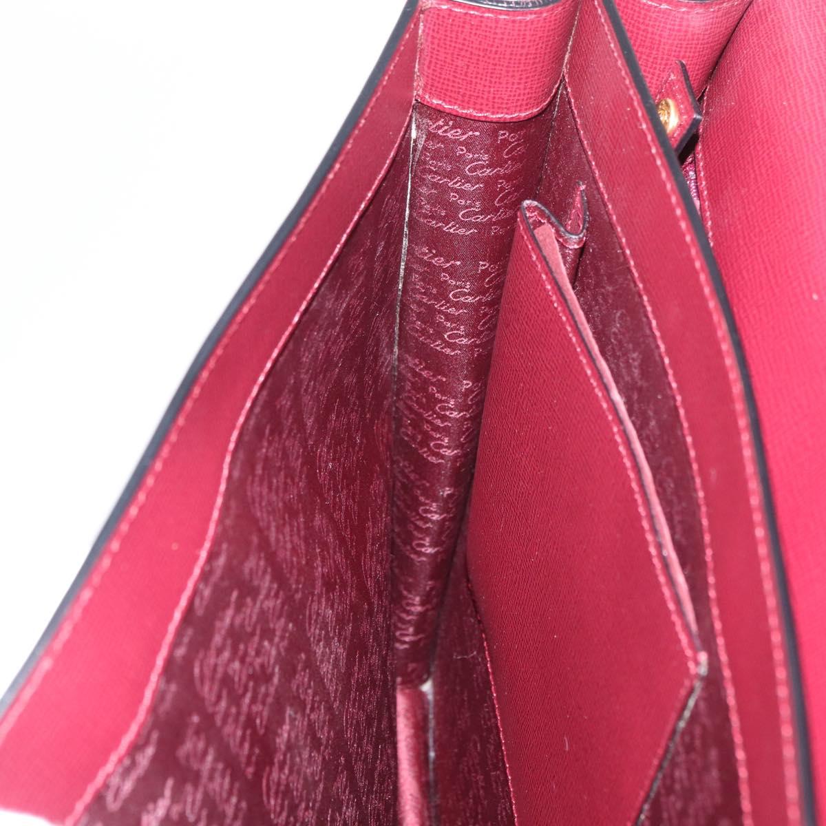 CARTIER Business Bag Leather Bordeaux Gold Auth 178104A