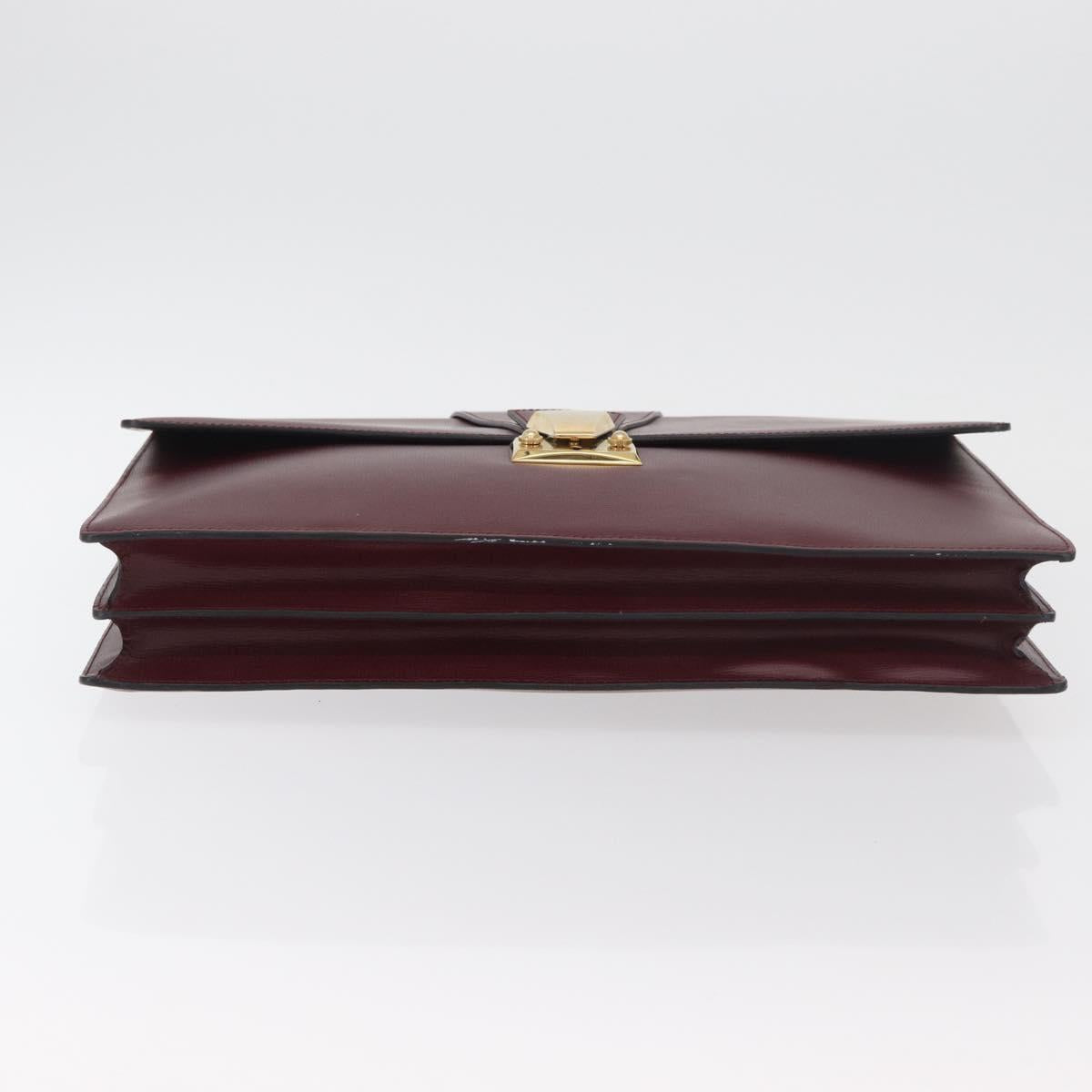 CARTIER Business Bag Leather Bordeaux Gold Auth 178104A
