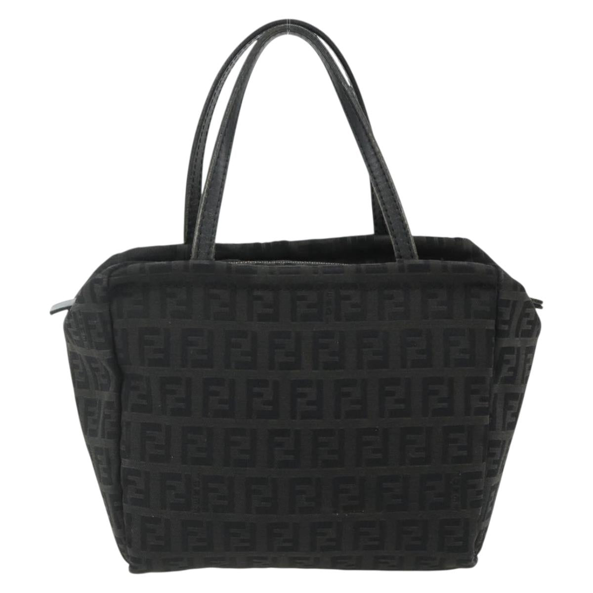 FENDI Zucchino Canvas Hand Bag Black Silver Auth 178108