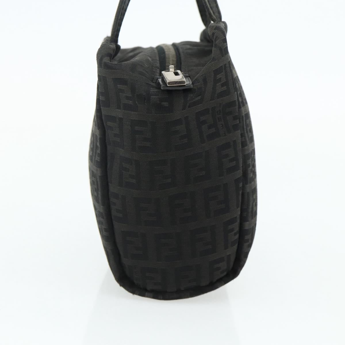 FENDI Zucchino Canvas Hand Bag Black Silver Auth 178108