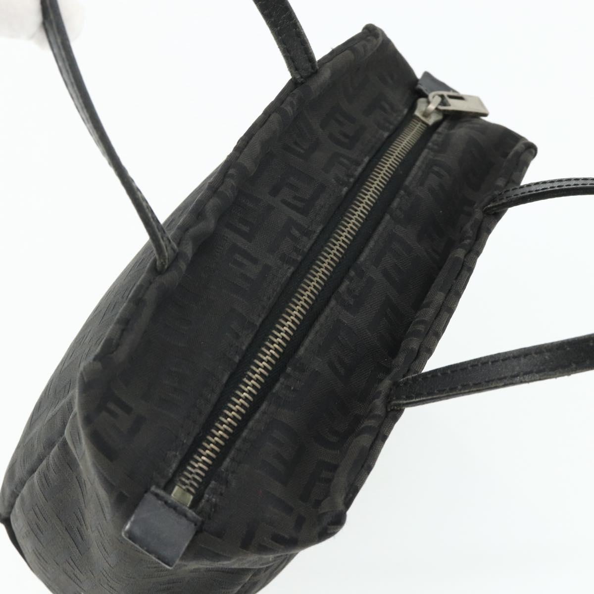 FENDI Zucchino Canvas Hand Bag Black Silver Auth 178108