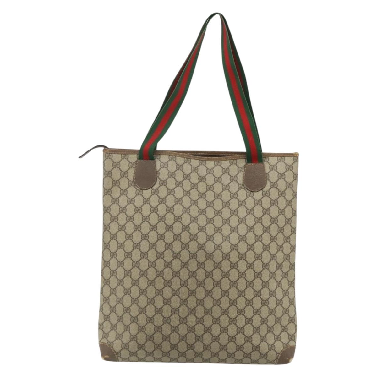 GUCCI GG Supreme Web Sherry Line Tote Bag PVC Beige Red Green Auth 178111