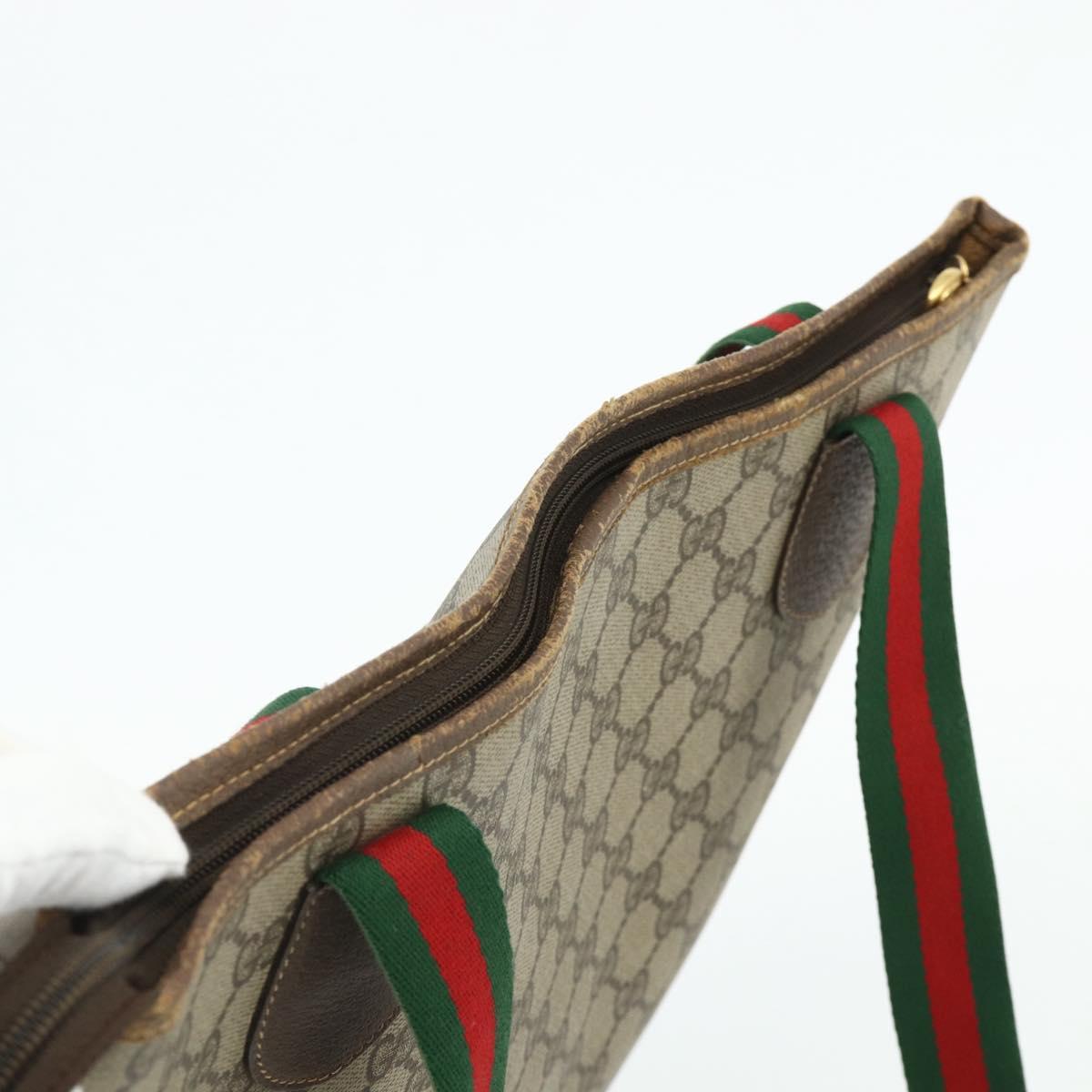 GUCCI GG Supreme Web Sherry Line Tote Bag PVC Beige Red Green Auth 178111