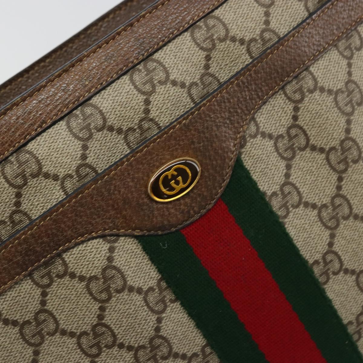 GUCCI GG Supreme Web Sherry Line Bag PVC Beige Gold 14 02 034 Auth 178112