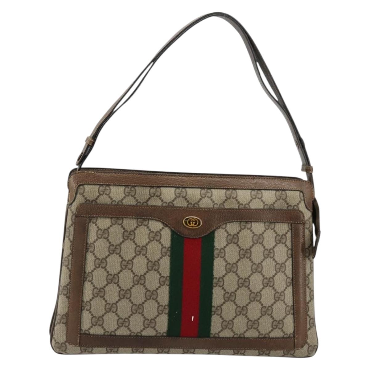 GUCCI GG Supreme Web Sherry Line Bag PVC Beige Gold 14 02 034 Auth 178112