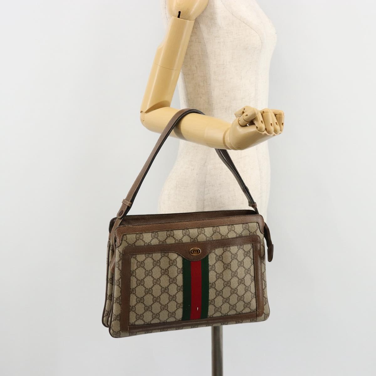 GUCCI GG Supreme Web Sherry Line Bag PVC Beige Gold 14 02 034 Auth 178112