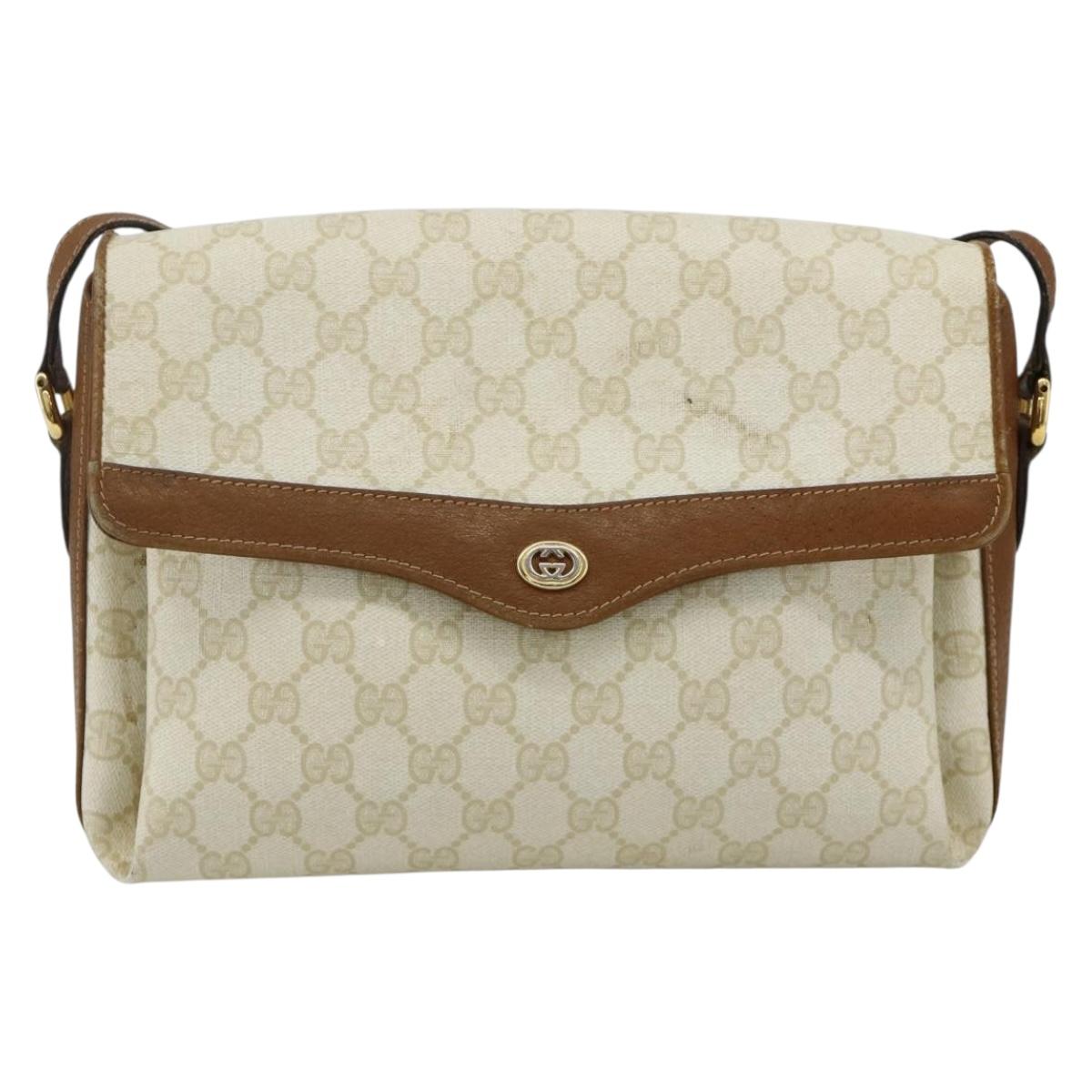 GUCCI GG Supreme Shoulder Bag PVC White Gold 904 02 084 Auth 178115