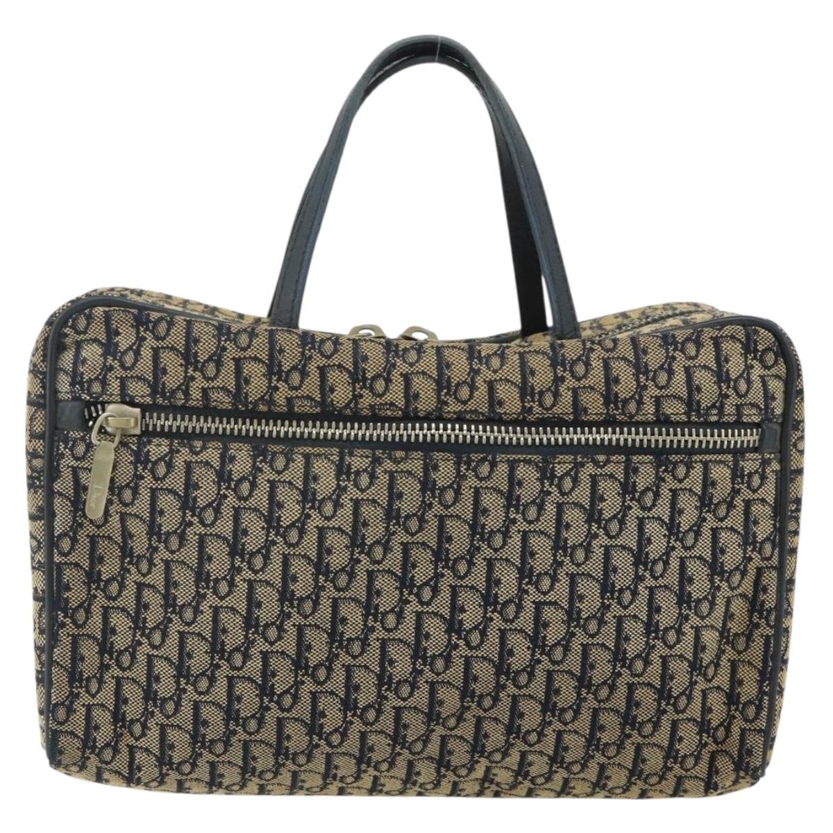 Christian Dior Trotter Canvas Hand Bag Navy Silver Auth 178116