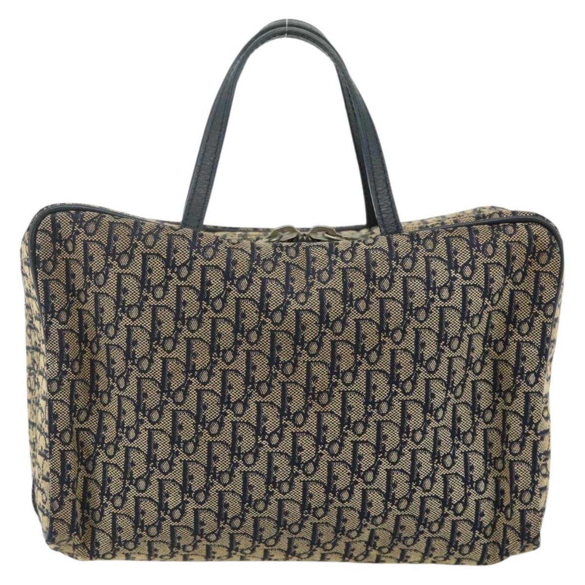 Christian Dior Trotter Canvas Hand Bag Navy Silver Auth 178116
