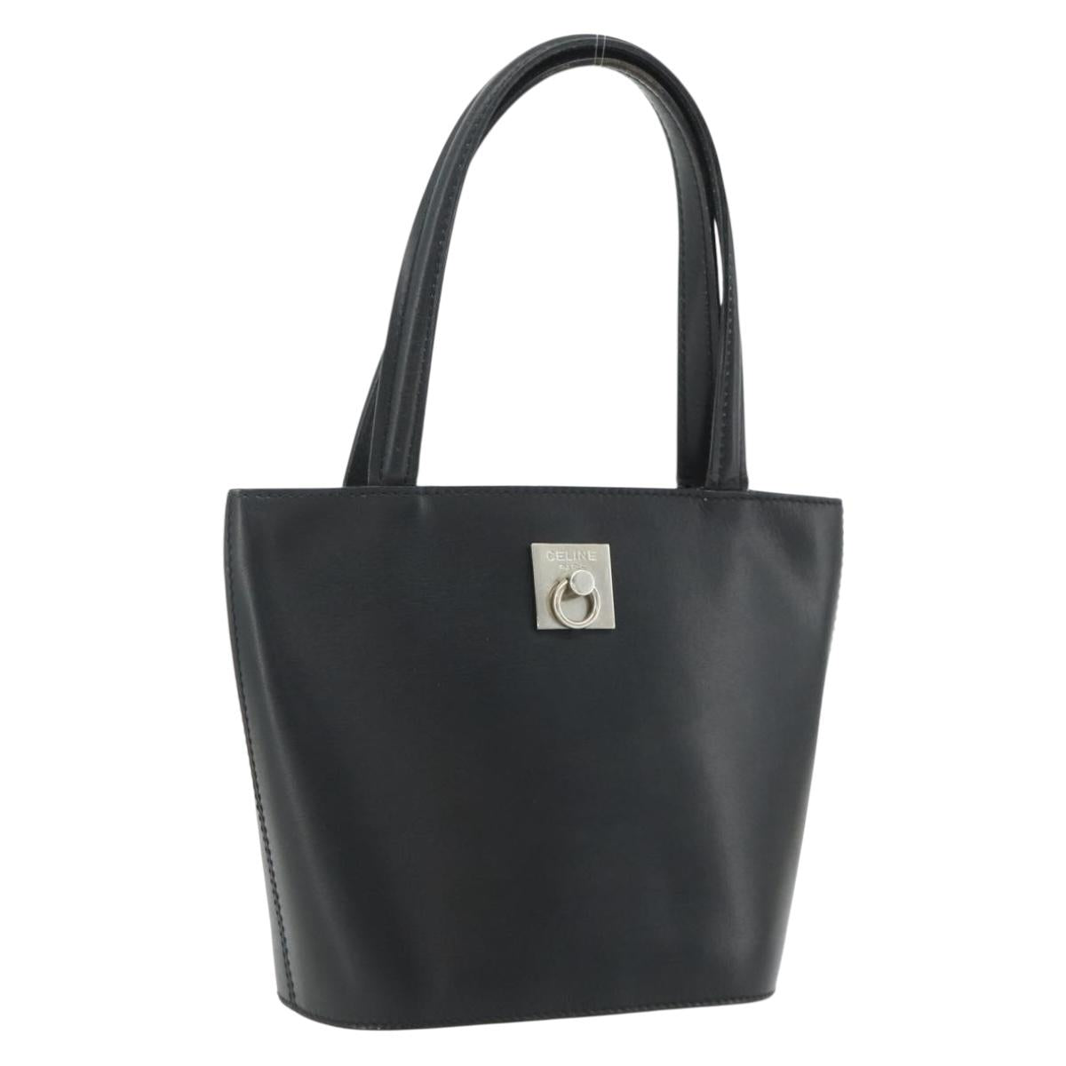 CELINE Hand Bag Leather Black Silver Auth 178117A