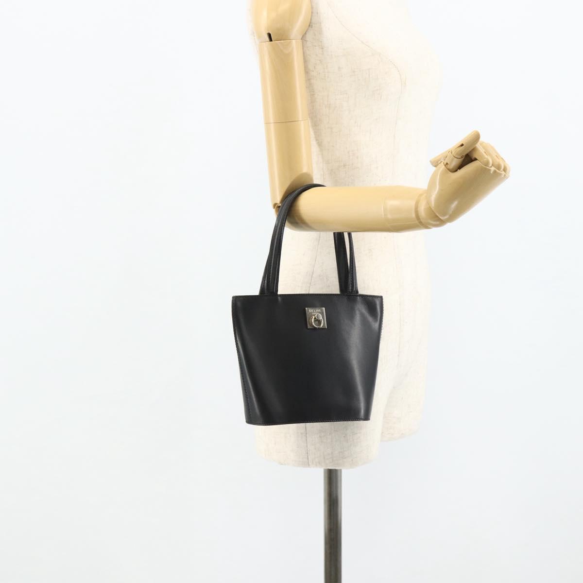 CELINE Hand Bag Leather Black Silver Auth 178117A
