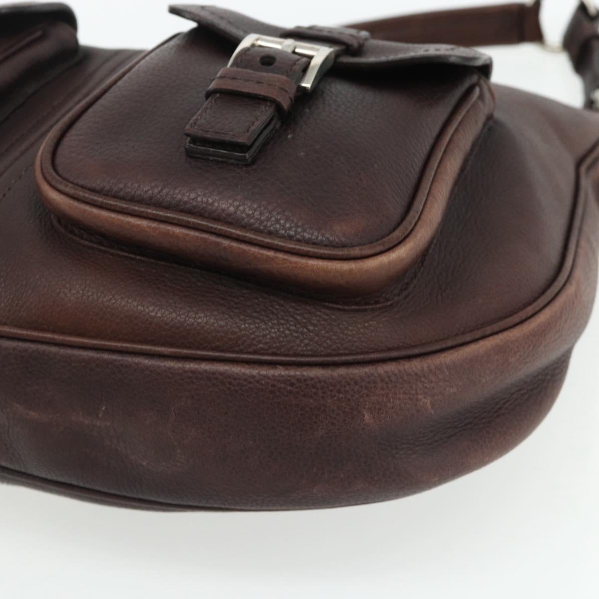 PRADA Shoulder Bag Leather Brown Silver Auth 178118A