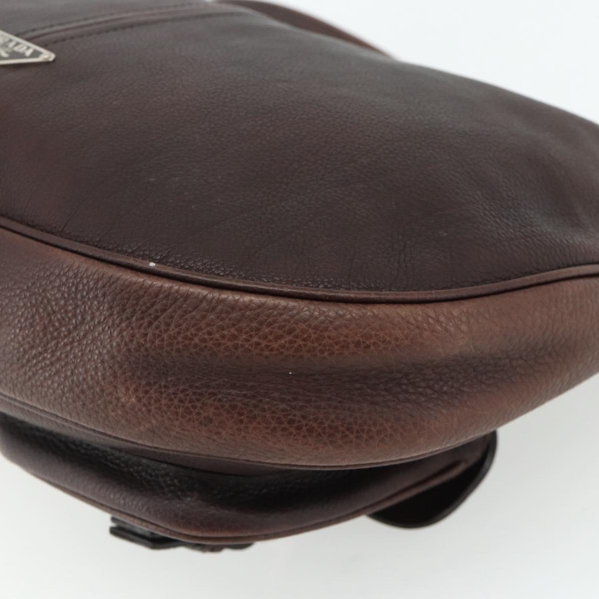 PRADA Shoulder Bag Leather Brown Silver Auth 178118A