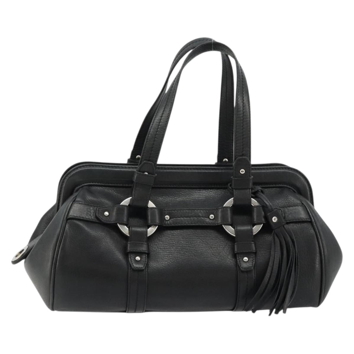 BALLY Hand Bag Leather Black Silver Auth 178121A