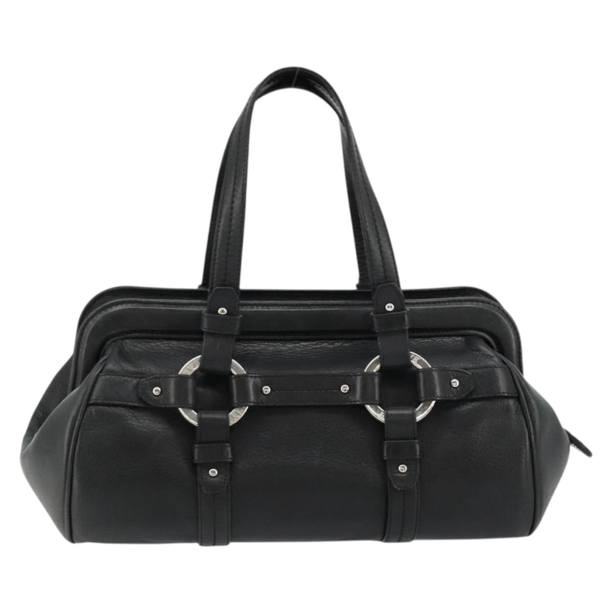 BALLY Hand Bag Leather Black Silver Auth 178121A