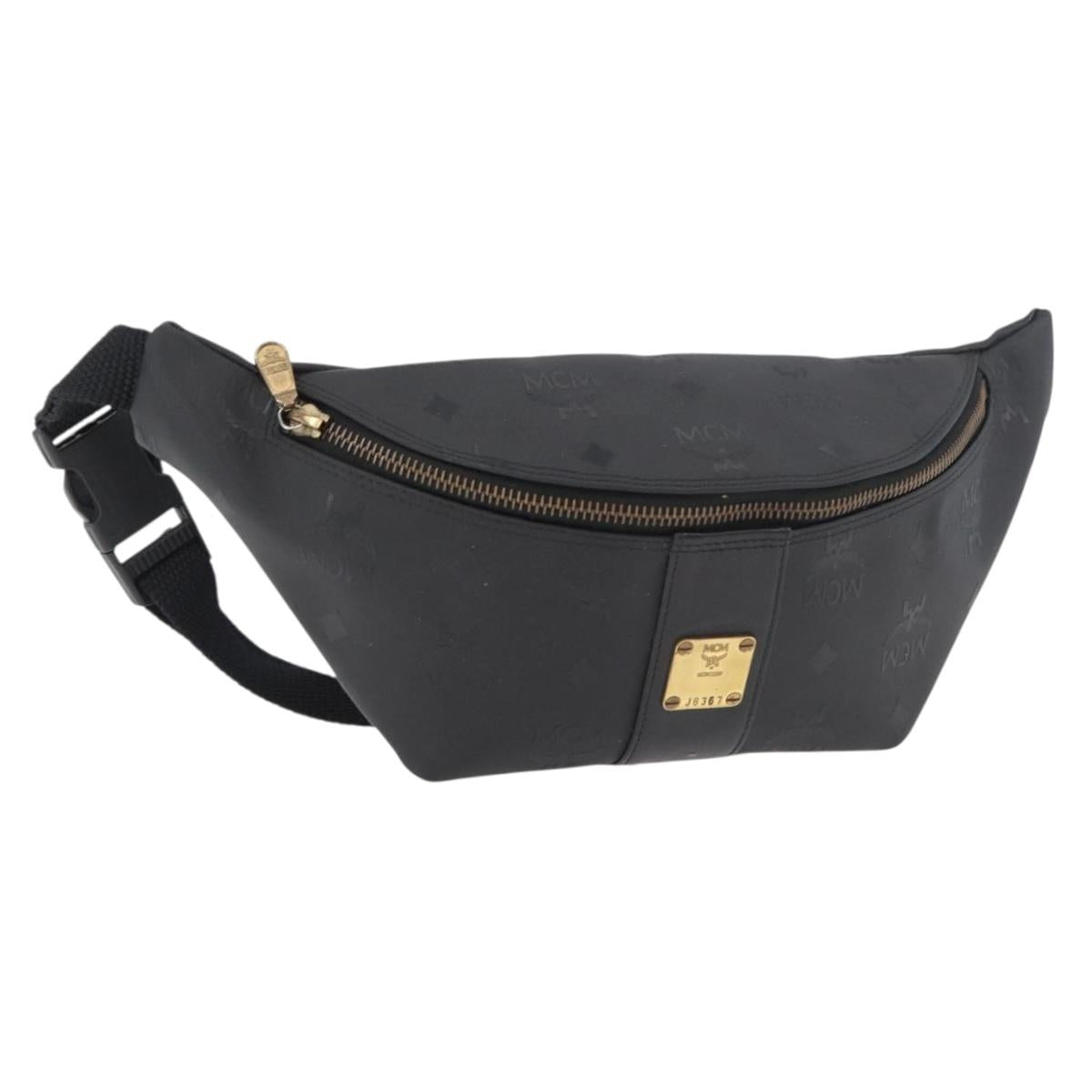 MCM Vicetos Logogram Waist bag PVC Leather Gold Black Auth 178122A