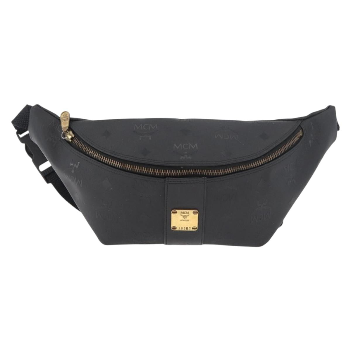 MCM Vicetos Logogram Waist bag PVC Leather Gold Black Auth 178122A