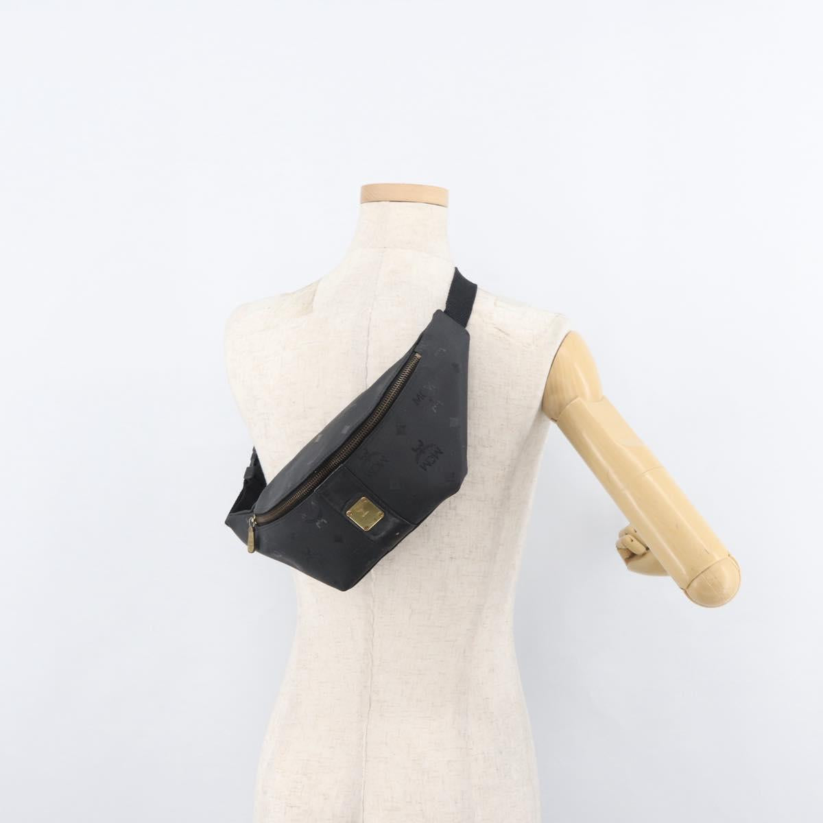 MCM Vicetos Logogram Waist bag PVC Leather Gold Black Auth 178122A