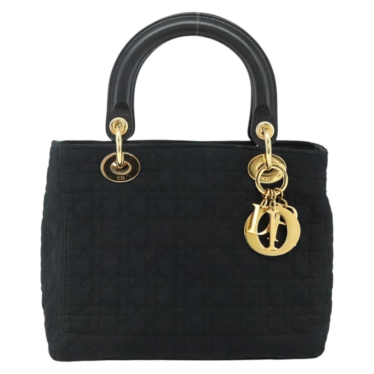 Christian Dior Canage Hand Bag Nylon Black Gold Auth 178124A