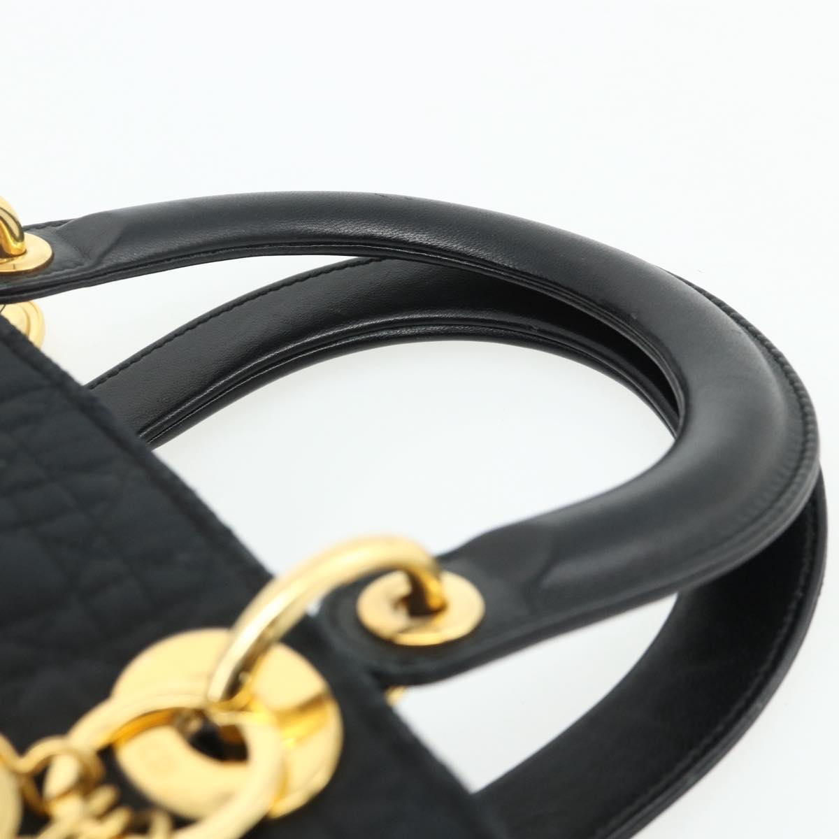 Christian Dior Canage Hand Bag Nylon Black Gold Auth 178124A