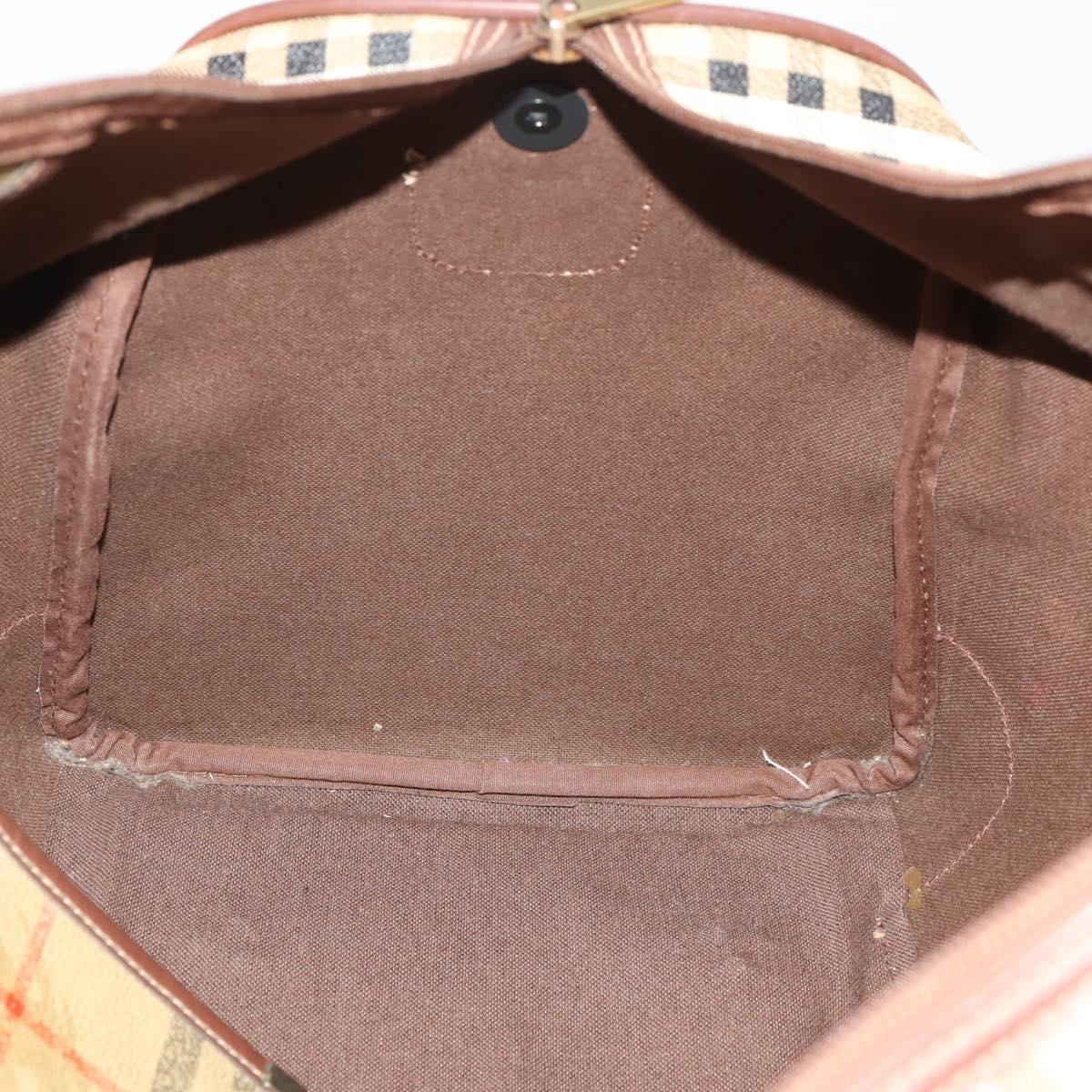 Burberrys Nova Check Boston Bag PVC Leather Beige Gold Auth 178126