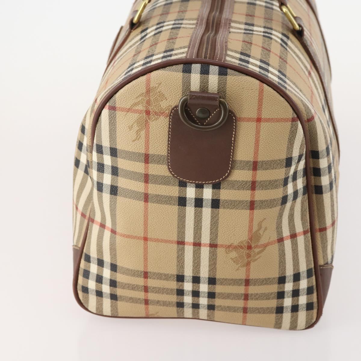 Burberrys Nova Check Boston Bag PVC Leather Beige Gold Auth 178126