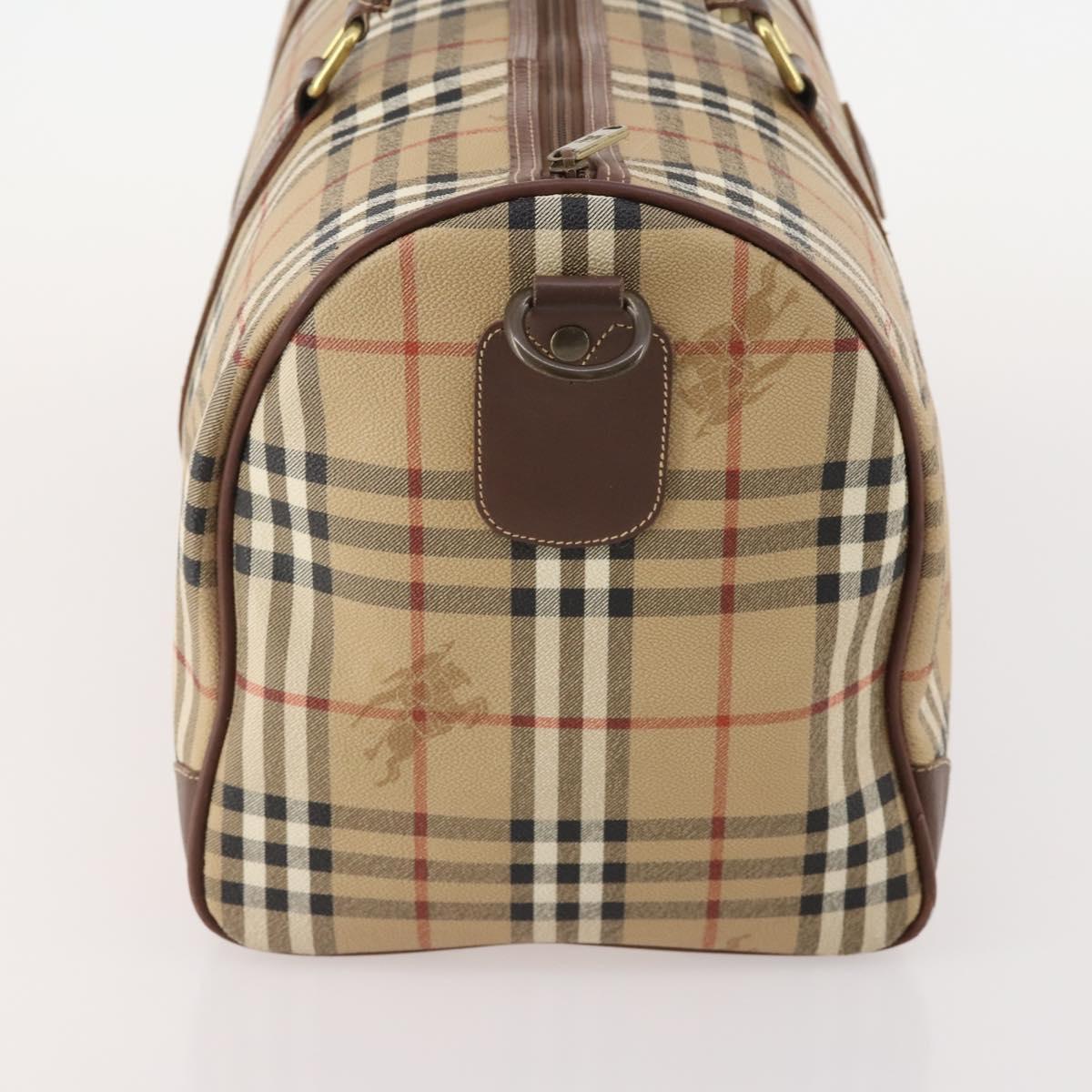 Burberrys Nova Check Boston Bag PVC Leather Beige Gold Auth 178126