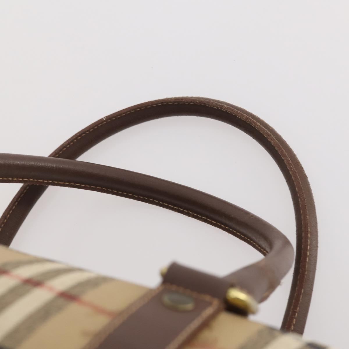 Burberrys Nova Check Boston Bag PVC Leather Beige Gold Auth 178126
