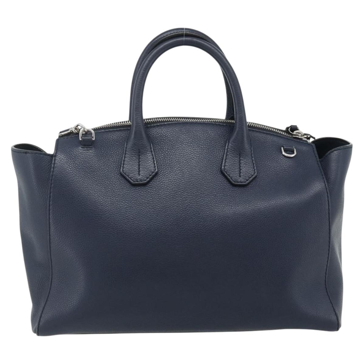 BALLY Hand Bag Leather 2way Navy Silver Auth 178127