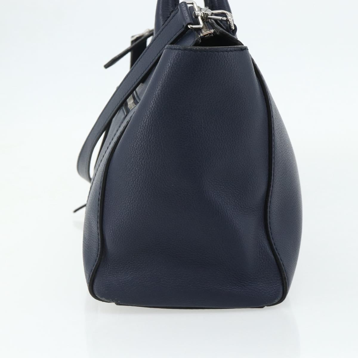 BALLY Hand Bag Leather 2way Navy Silver Auth 178127