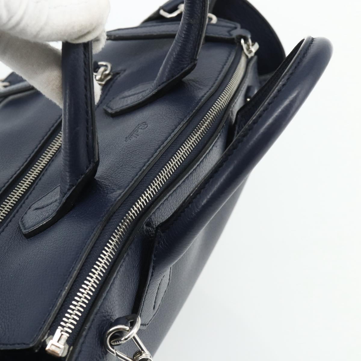 BALLY Hand Bag Leather 2way Navy Silver Auth 178127