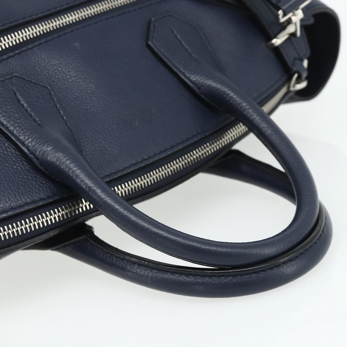 BALLY Hand Bag Leather 2way Navy Silver Auth 178127