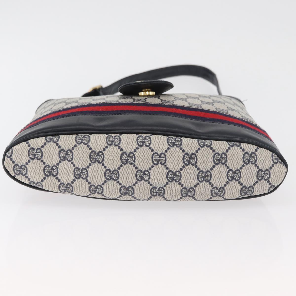 GUCCI GG Supreme Sherry Line Shoulder Bag PVC Navy Gold Auth 178128