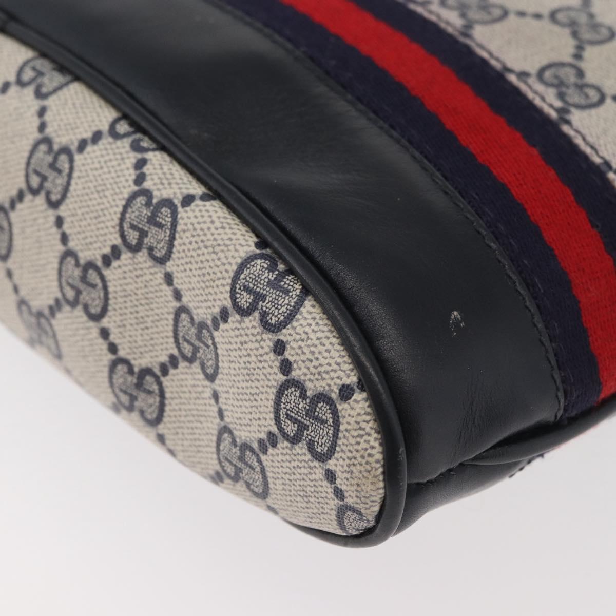 GUCCI GG Supreme Sherry Line Shoulder Bag PVC Navy Gold Auth 178128