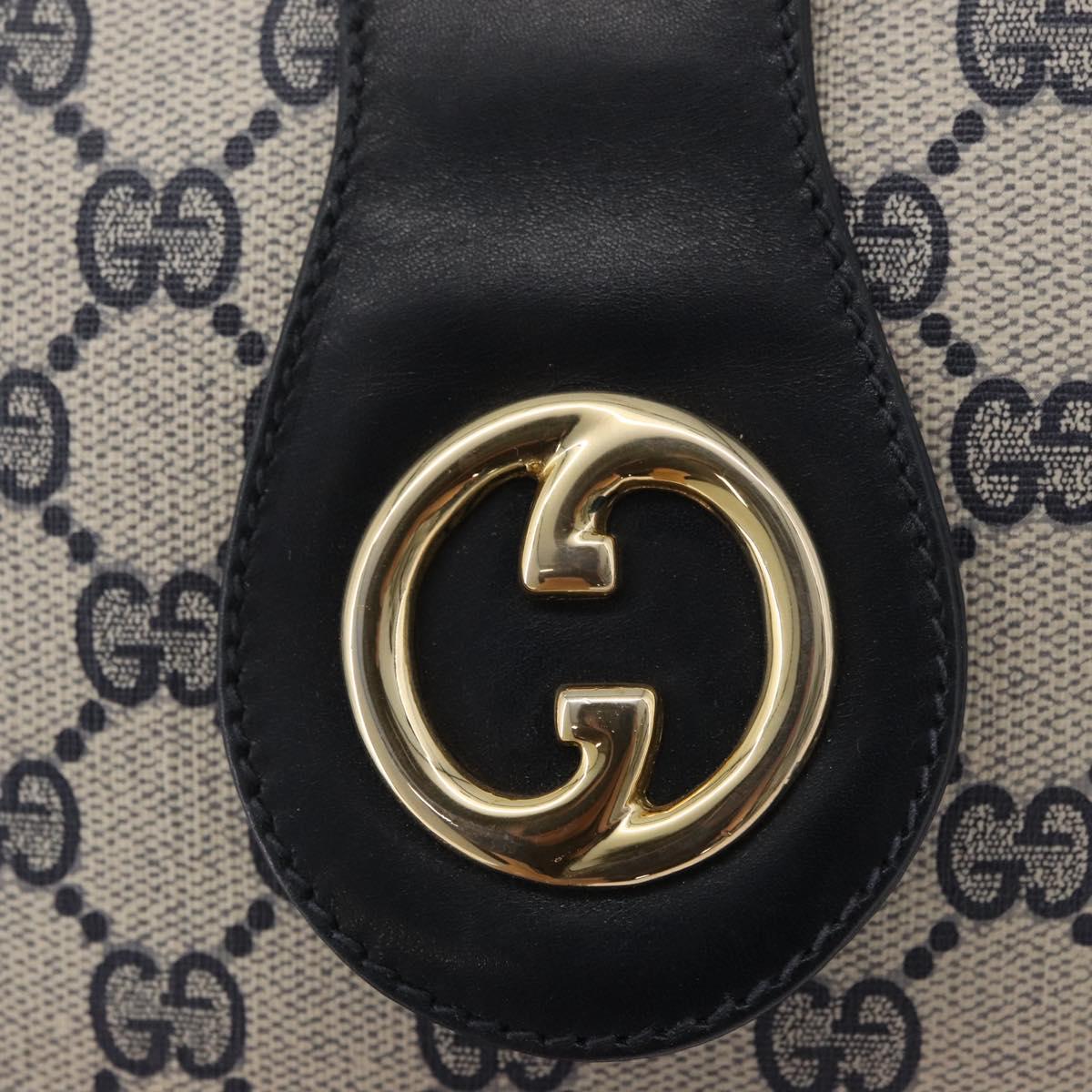 GUCCI GG Supreme Sherry Line Shoulder Bag PVC Navy Gold Auth 178128
