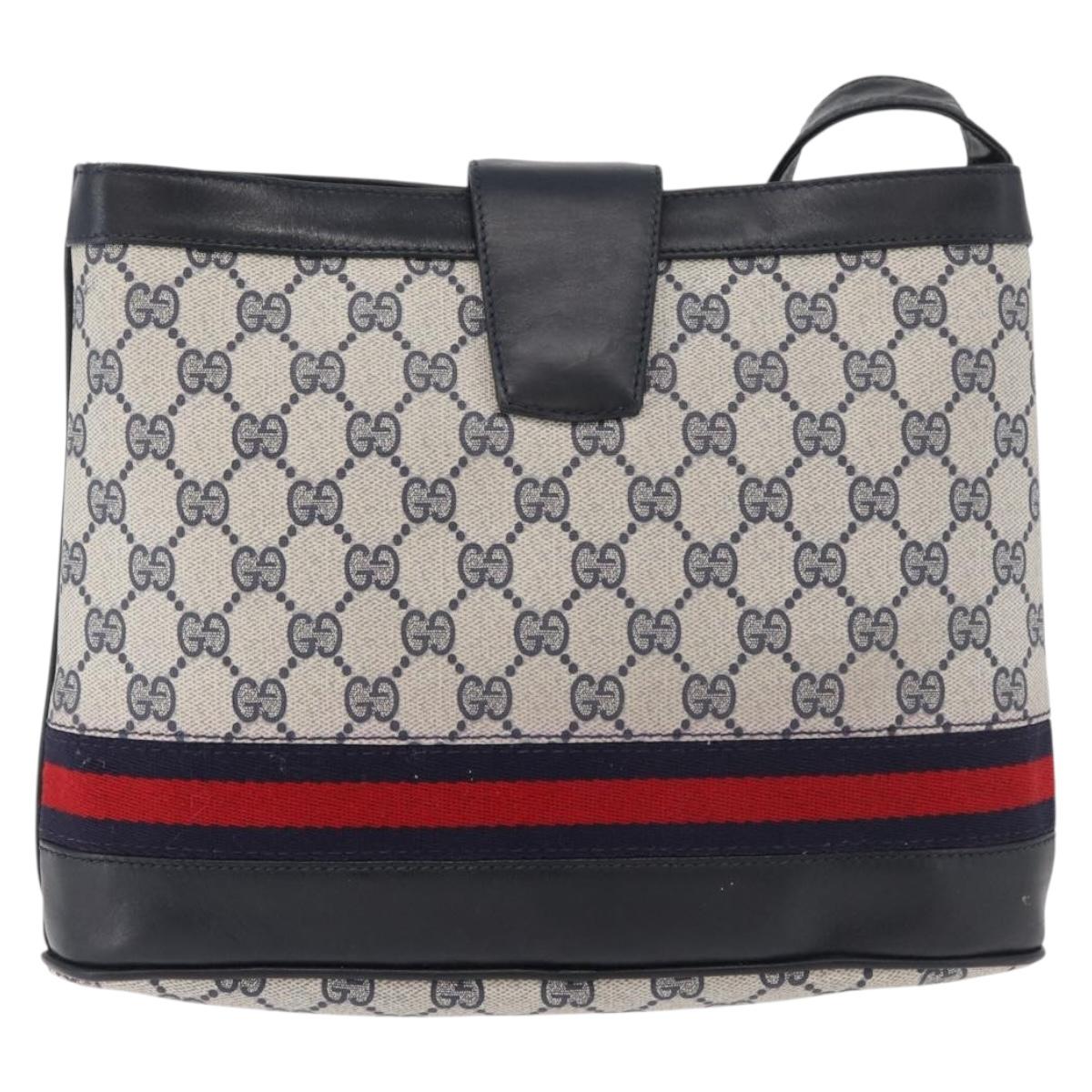 GUCCI GG Supreme Sherry Line Shoulder Bag PVC Navy Gold Auth 178128