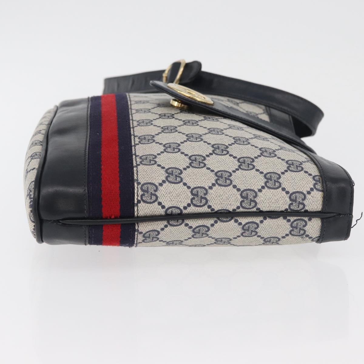 GUCCI GG Supreme Sherry Line Shoulder Bag PVC Navy Gold Auth 178128