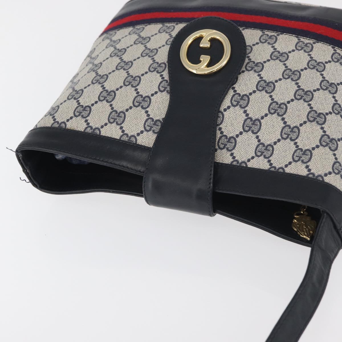 GUCCI GG Supreme Sherry Line Shoulder Bag PVC Navy Gold Auth 178128