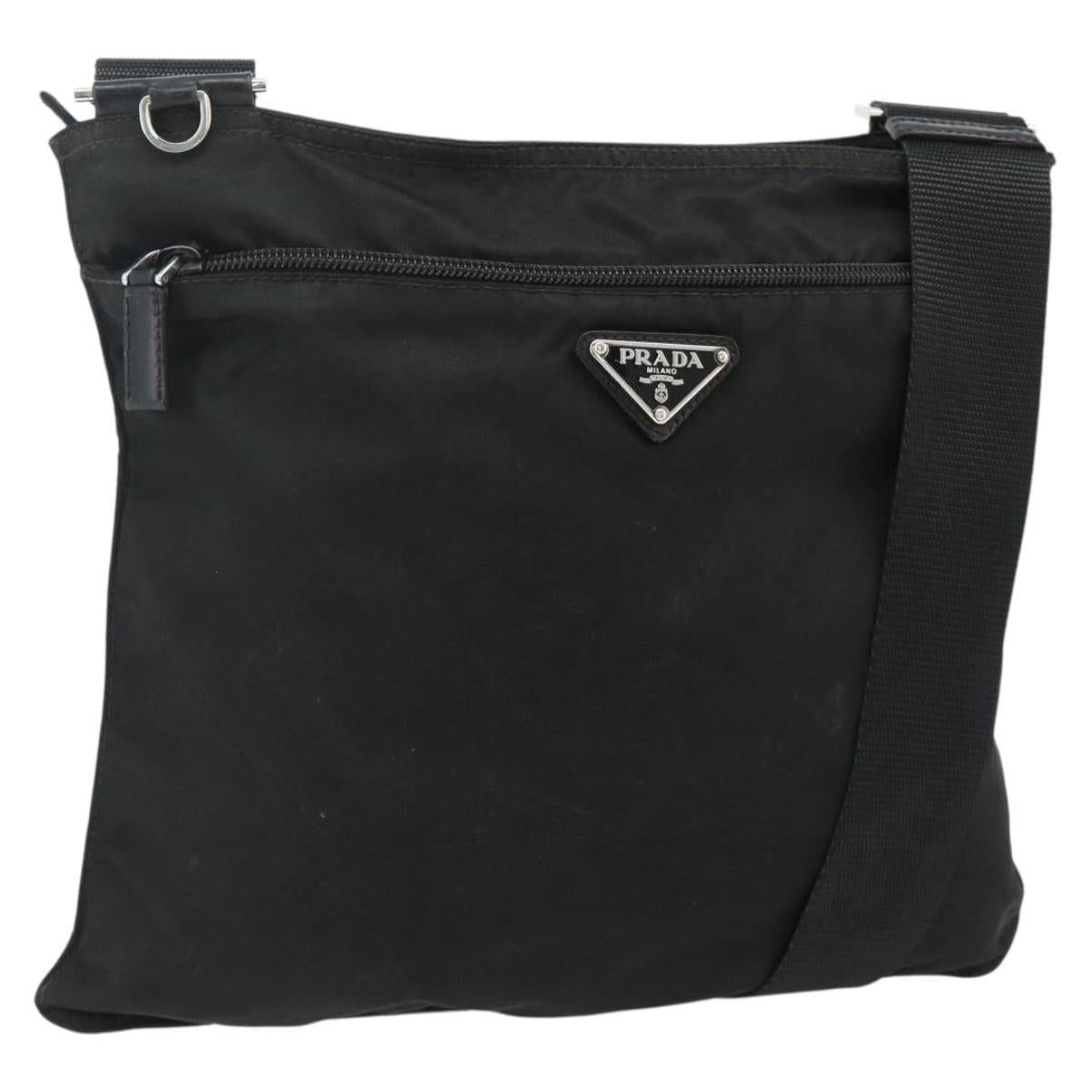PRADA Shoulder Bag Nylon Black Silver Auth 178130