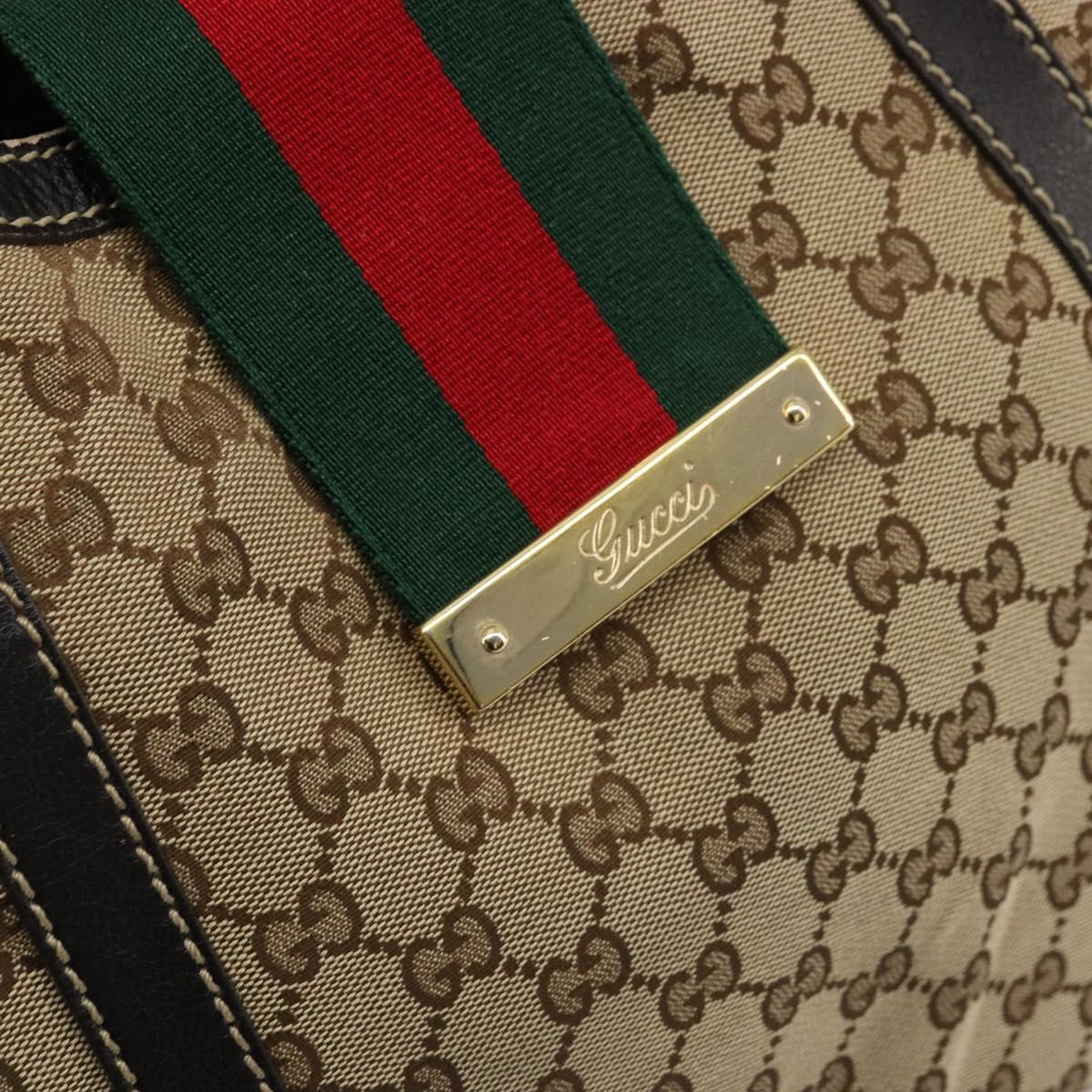 GUCCI GG Canvas Hand Bag Beige Gold 233607 Auth 178132