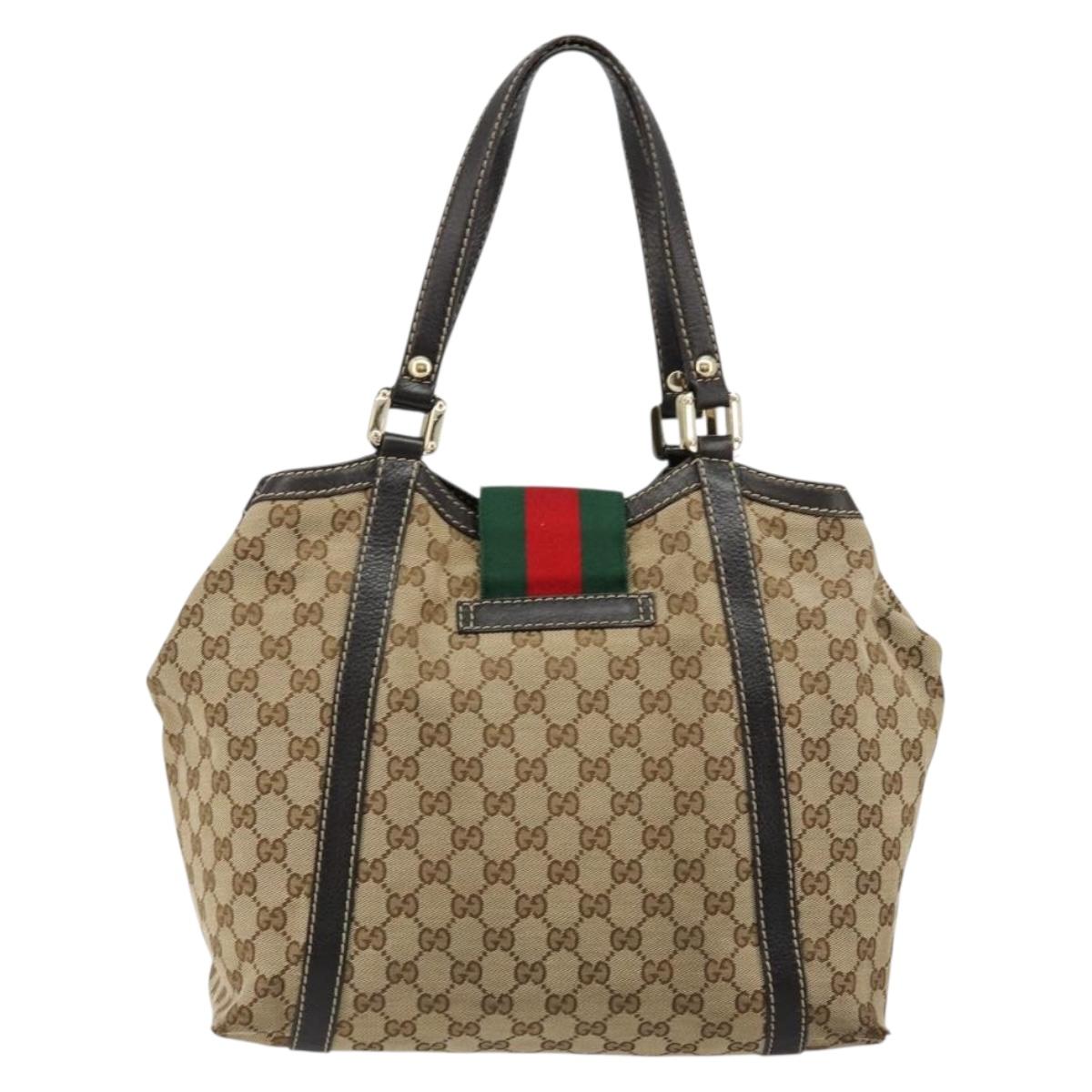 GUCCI GG Canvas Hand Bag Beige Gold 233607 Auth 178132